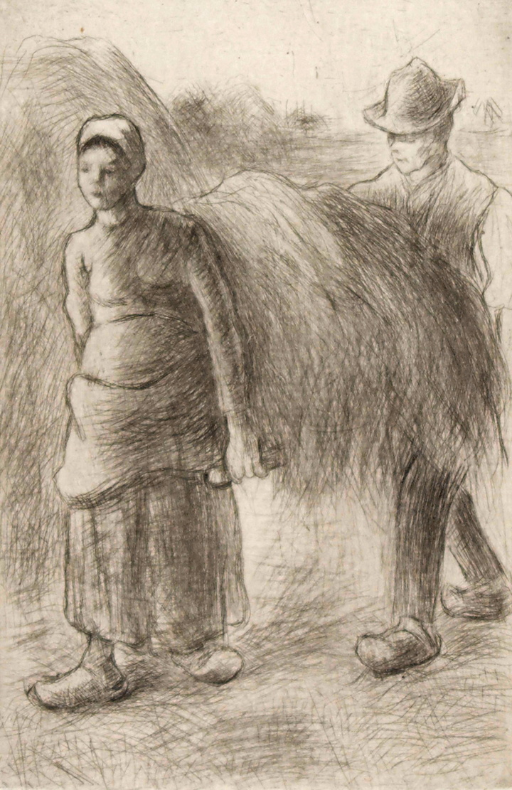 Camille Pissarro (1830–1903), Ein Bauer, der Heu trägt1900, Radierung