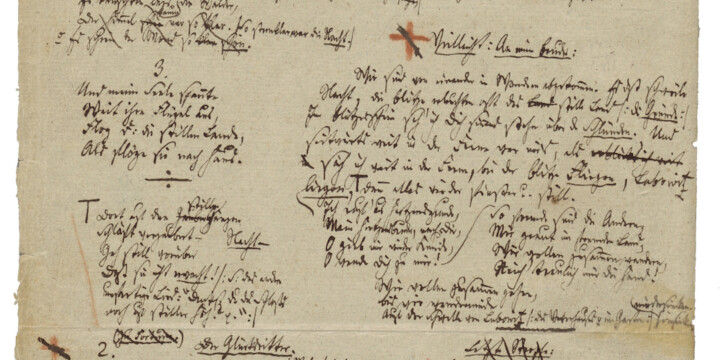 Auf dem Bild ist ein handschriftliches Manuskript des romantischen Schriftsstellers Joseph von Eichendorff zu erkennen. Unter anderem ist sein bekanntes Gedicht "Mondnacht" lesbar. 