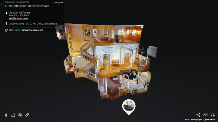 Dollhouseansicht des virtuellen Rooom- Rundgangs im Romantikerhaus Jena